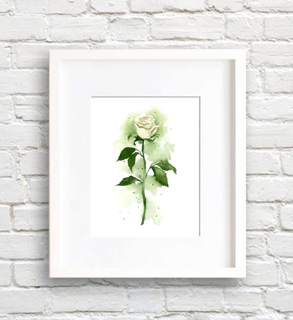 White Rose Watercolor Art Print, Floral Decor
