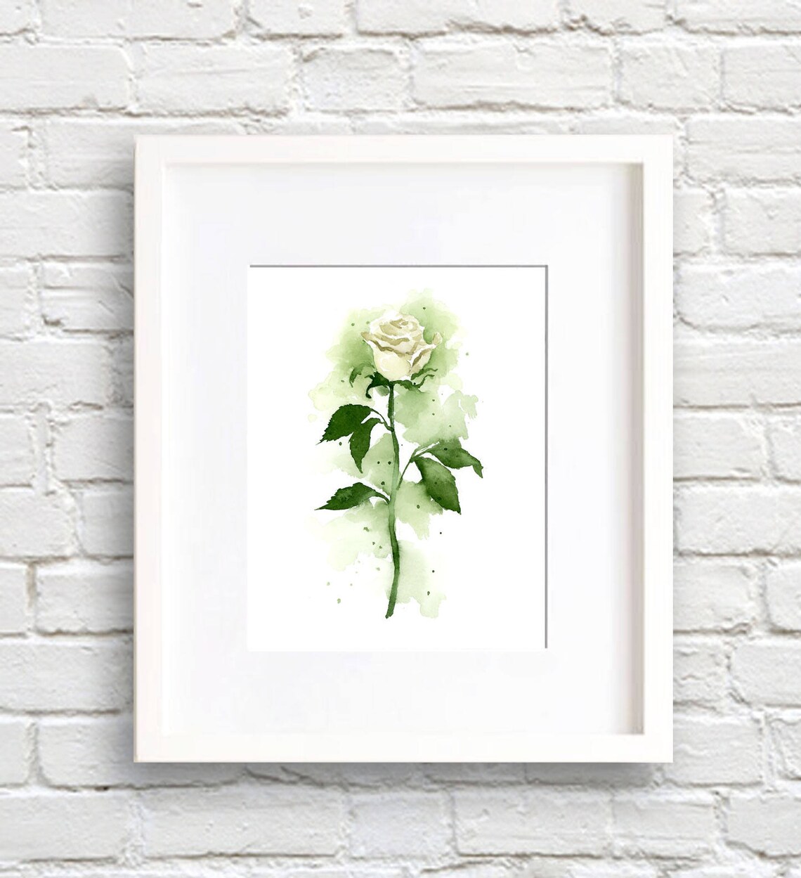 White Rose Watercolor Art Print, Floral Decor