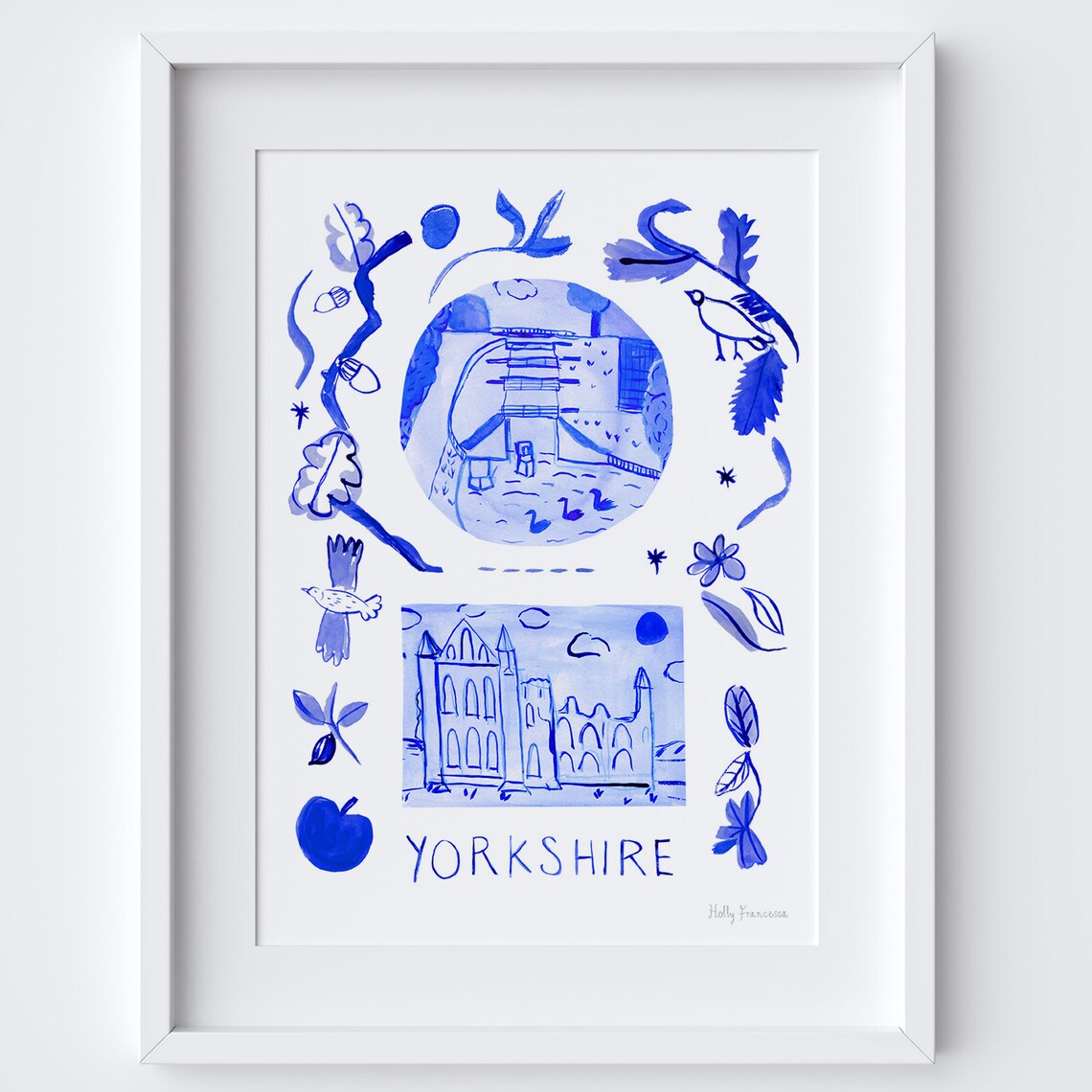 Yorkshire Scene Blue Portuguese Azulejo Tiles Travel Poster
