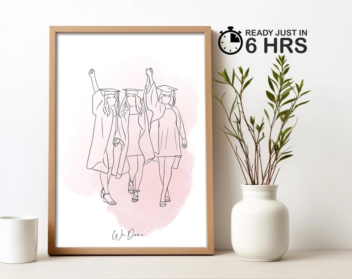 Custom Graduation Friends Line Art Portrait Poster We Done Design