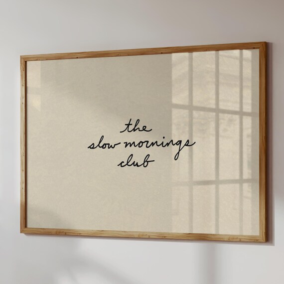 Slow Mornings Club Print Trendy Kitchen Wall Art Neutral Bedroom Decor Digital Download Horizontal