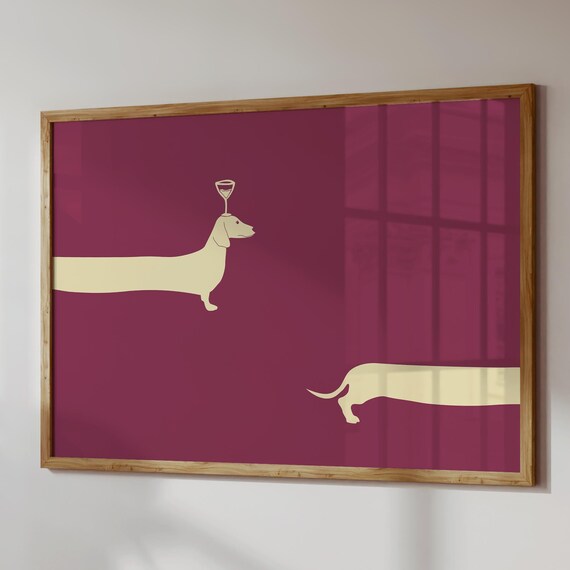 Dog Bar Cart Print Dachshund Cocktail Poster Funny Wine Wall Art Digital Download Horizontal