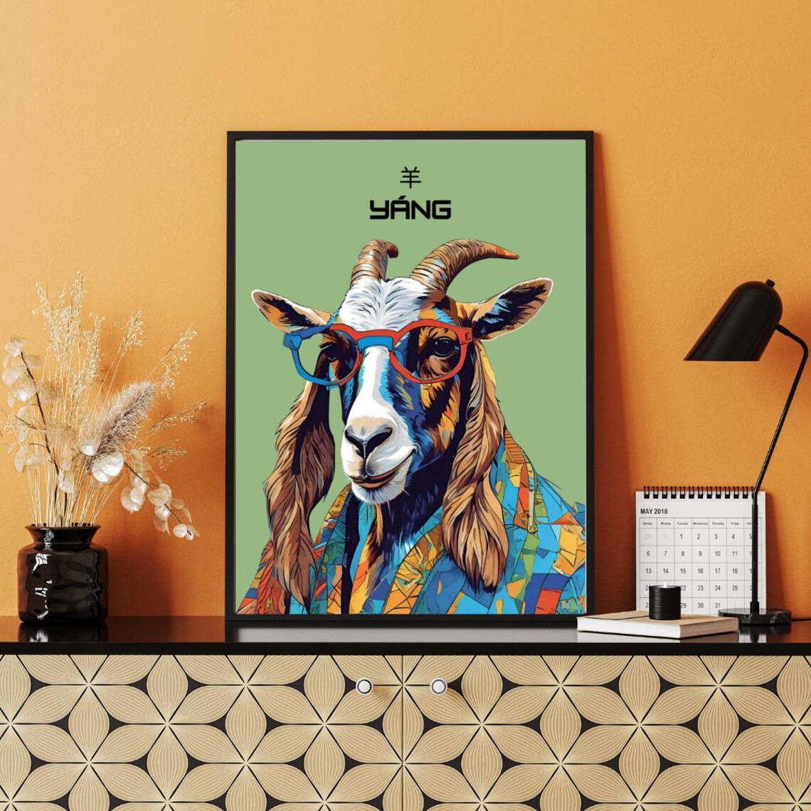 Picasso Inspired Goat Chinese Zodiac Playful Geometric Animal Art Poster