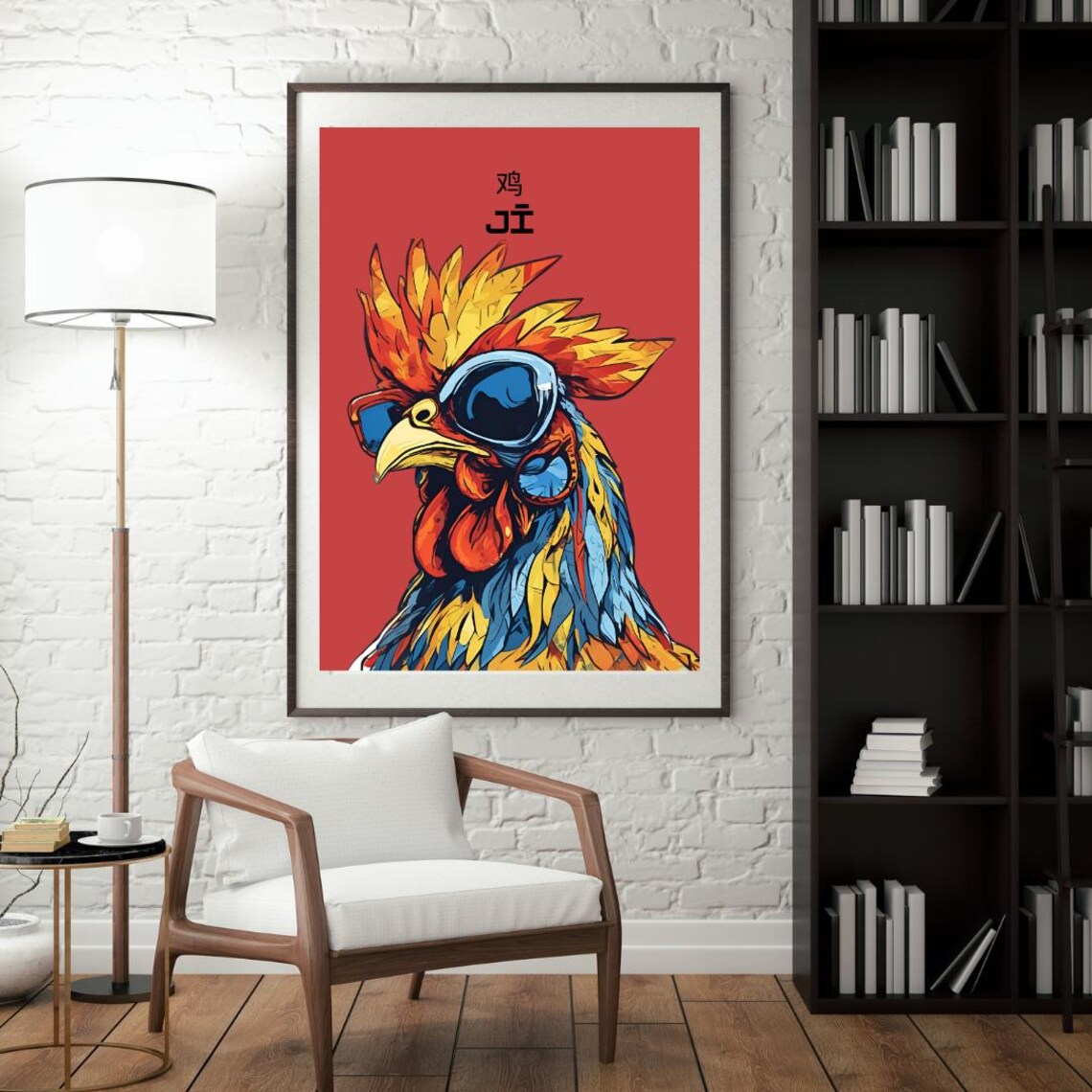 Picasso Style Rooster Chinese Zodiac Sunglasses Colorful Pop Art Poster