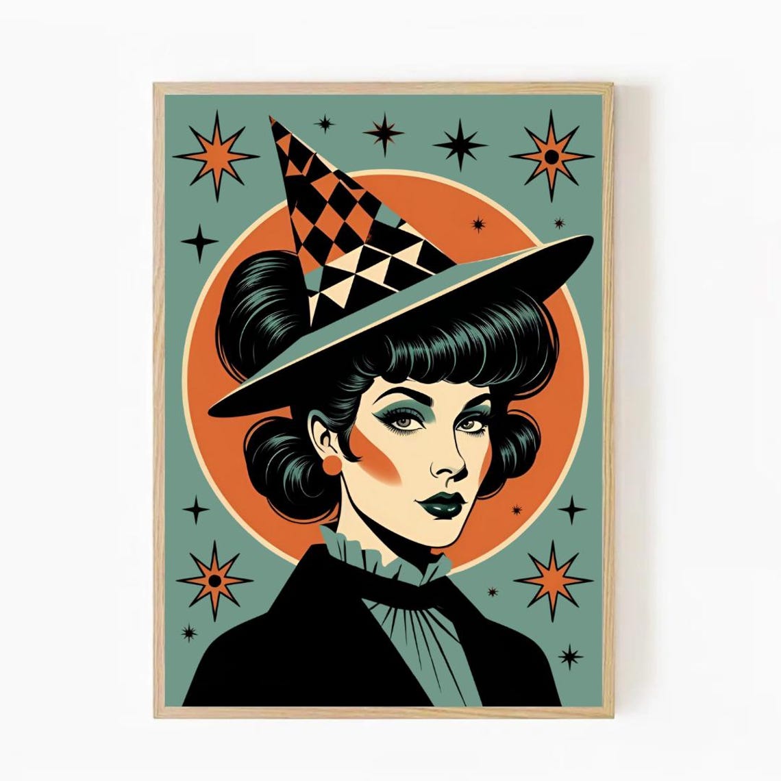 Retro Witch Print Halloween Decor