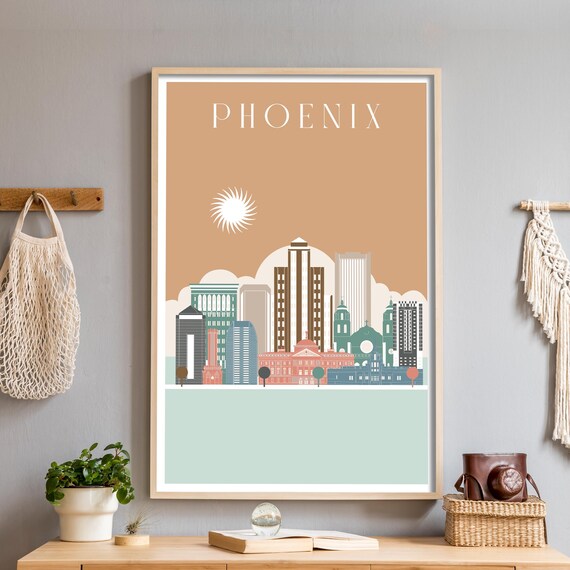 Phoenix Arizona Pastel Skyline Cityscape Illustration Modern Decor Poster
