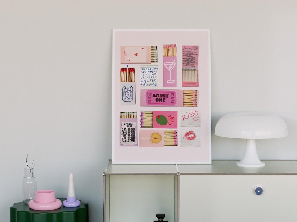 Pink Matchbox Collage Retro Matchbook Trendy Gallery Wall Poster - Image 2