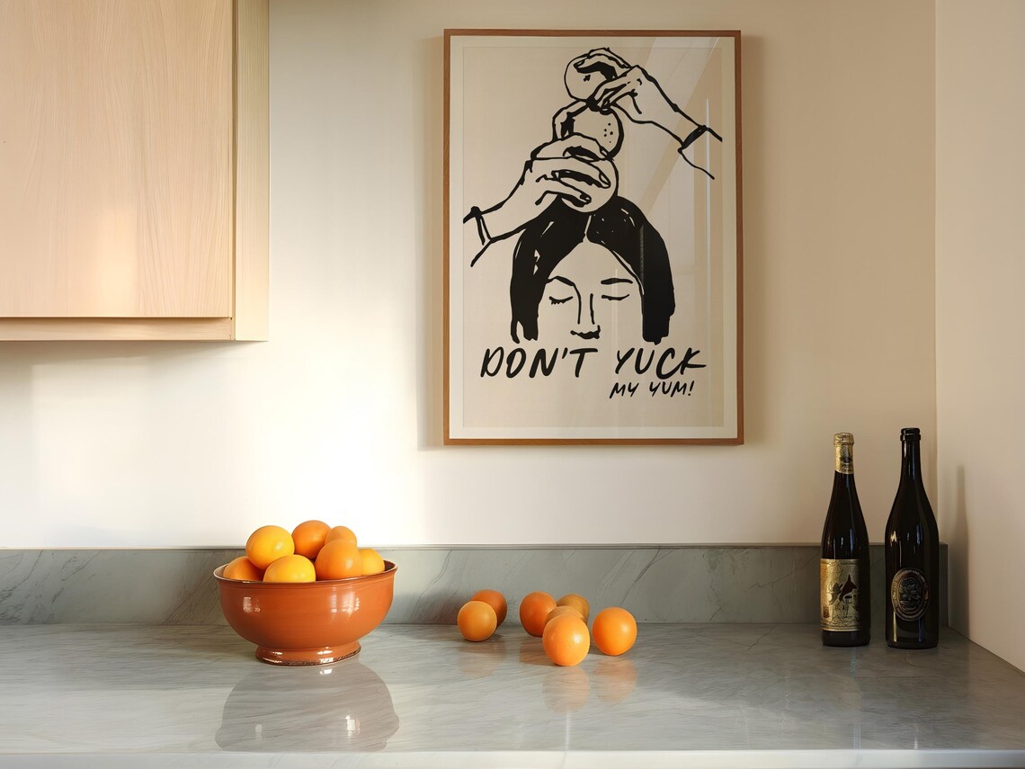 Don't Yuck My Yum Funny Monochrome Citrus Illustration Poster