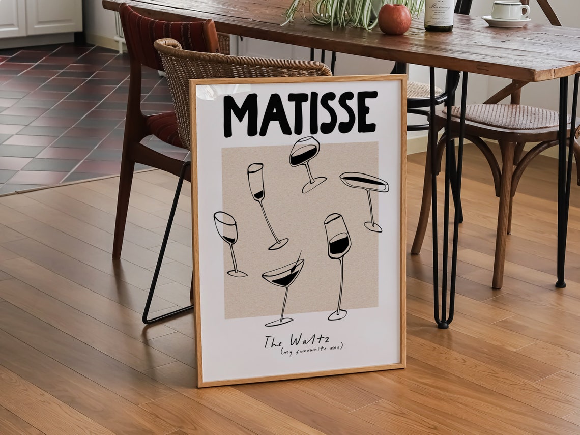 Matisse Style Wine Glass Line Drawing The Waltz Neutral Poster - Image 3