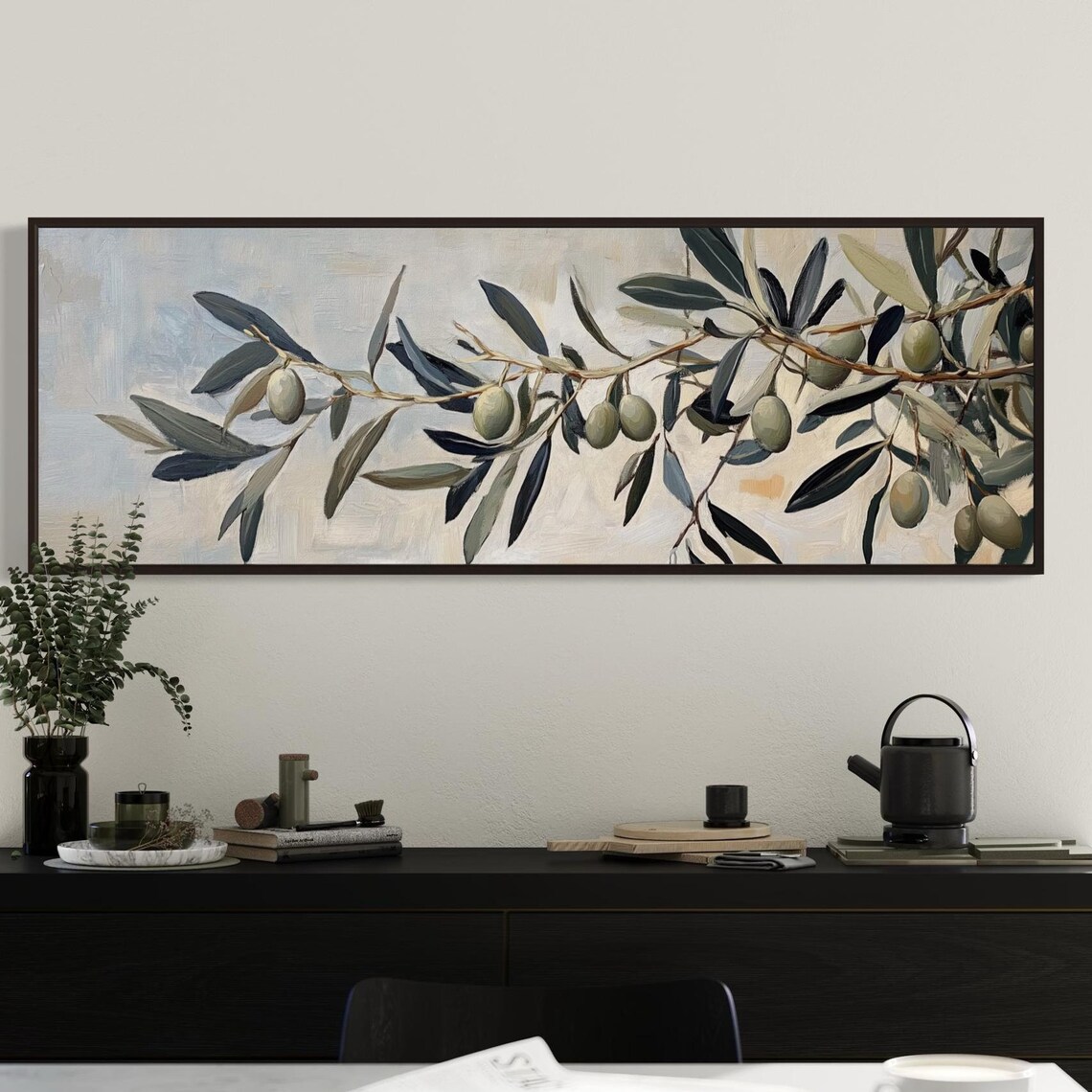Olive Branch Panoramic Botanical Art Print, Vintage