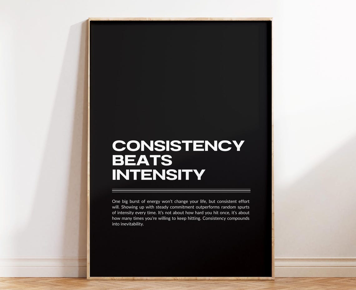 Consistency Beats Intensity Quote Black Minimalist Motivation Poster