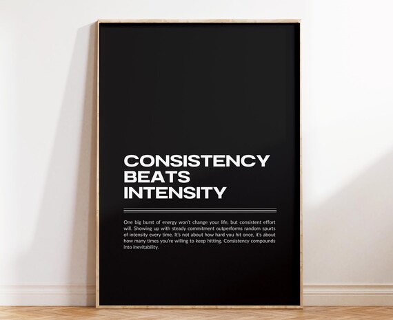 Consistency Beats Intensity Motivation Print Inspirational Quote Poster Modern Typography Wall Art