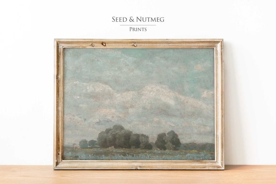 Minimlaist Wall Art Print Vintage Cottage Core Decor Muted Neutral Meadow Print Antique Oil Painting Wall Art 36