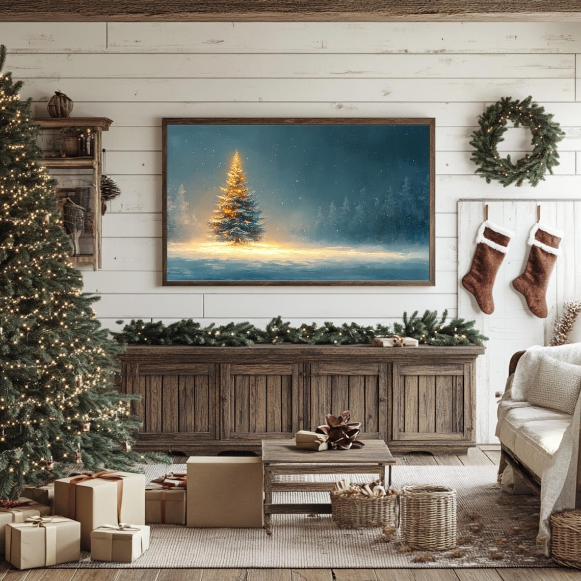 Glowing Christmas Tree Snowy Night Forest Lights Winter Holiday Poster - Image 3