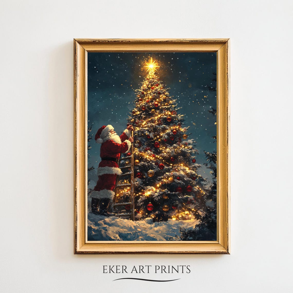 Santa Christmas Tree Christmas Wall Art Christmas Painting Christmas Santa Holiday Art Winter Print Santa Christmas Print Seasonal Decor