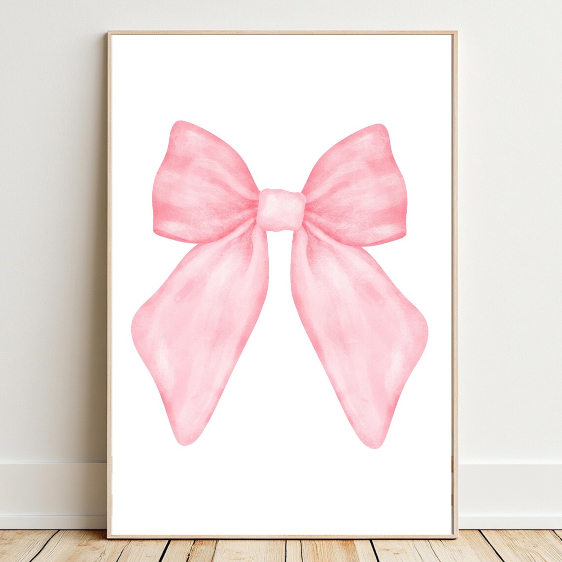 Pink Watercolor Bow Girly Preppy Ribbon Holiday Wall Art Print - Image 2