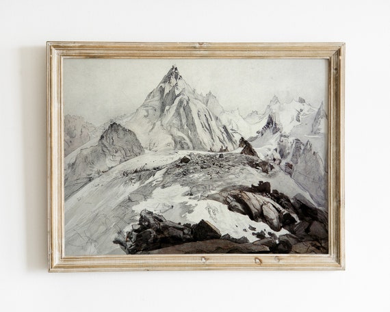 Mountain Painting Landscape Wall Art Vintage Landscape Print Landscape Painting Winter Painting Winter Wall Art Art
