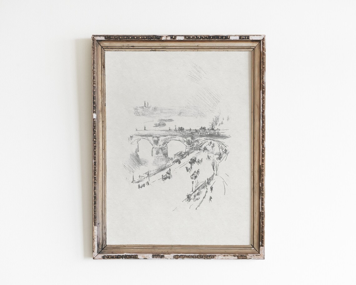 Vintage London Cityscape Sketch, Minimalist Art Print