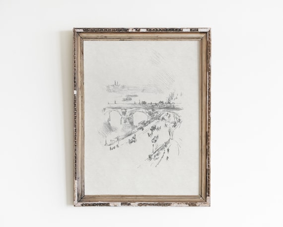Vintage London Cityscape Sketch, Minimalist Art Print