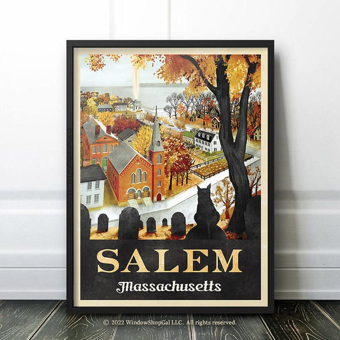 Salem Travel Poster, Mid-Century Retro Halloween Art Print - Image 2
