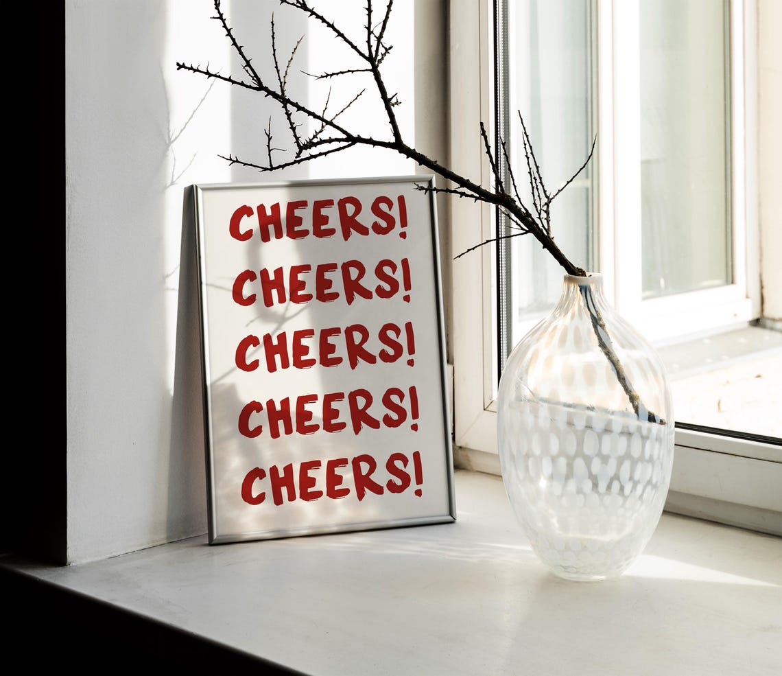 Cheers Toast Celebration Repeated Bold Red Lettering Party Poster - Image 2