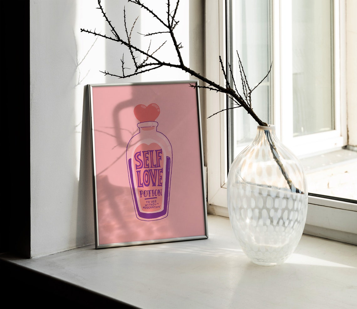 Self Love Potion Pink Apothecary Bottle Heart Cork Quote Poster - Image 2