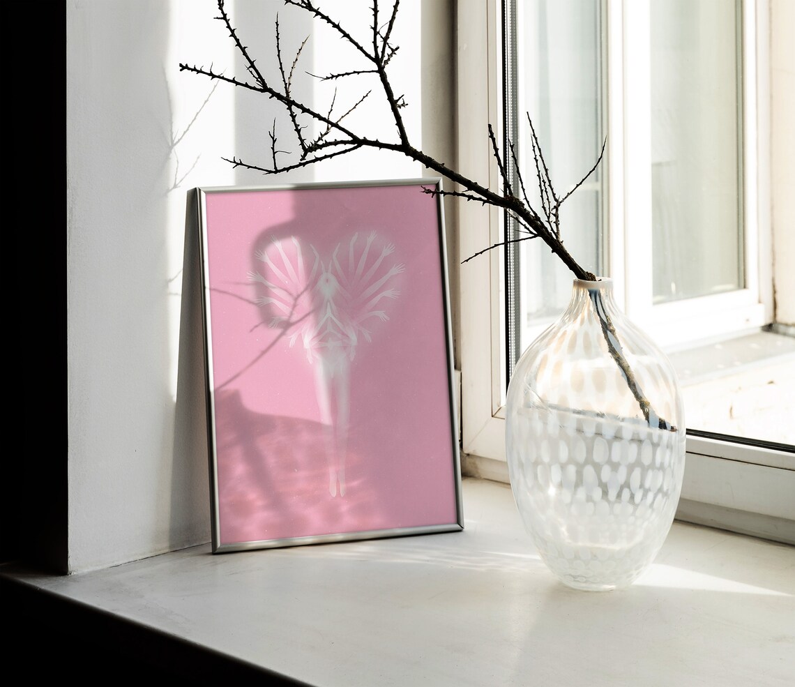 Glowing White Angel Heart Shape Spiritual Ethereal Pink Art Poster - Image 2