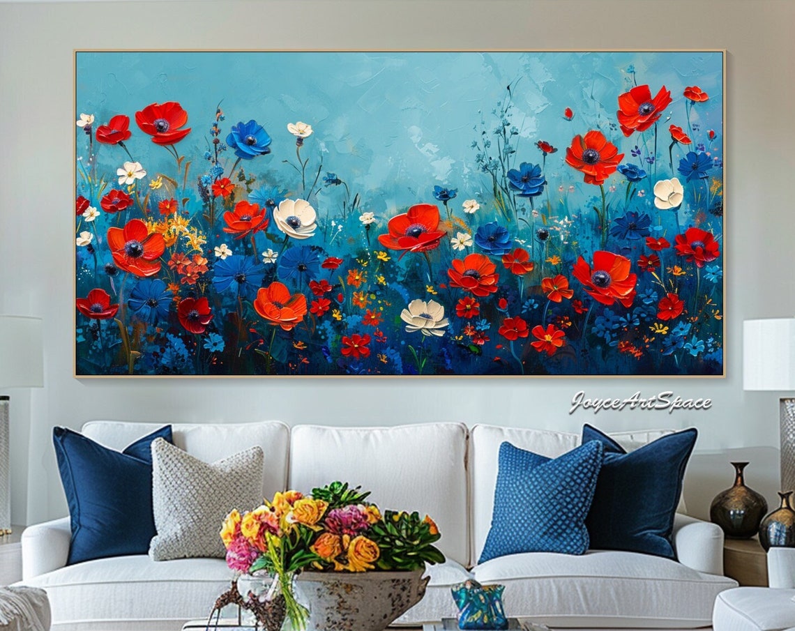 Floral Wall Art Original Flower Painting On Textured Wall Art Abstract Oil Painting Living Room Wall Art Colorful Acrylic Paintings