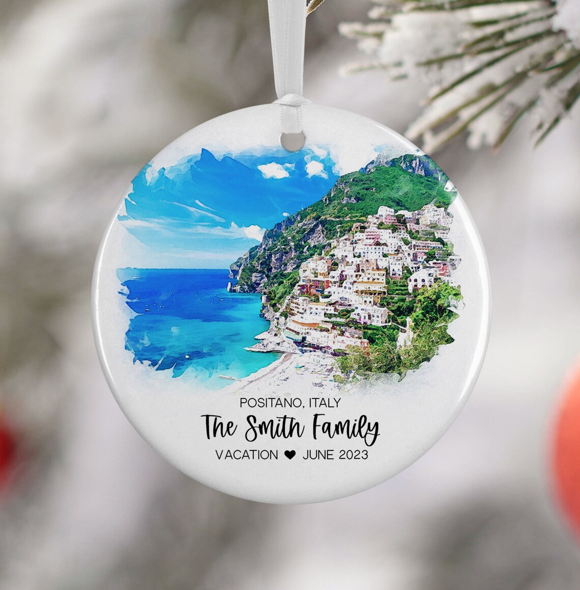 Positano Italy Watercolor Ornament Travel Poster