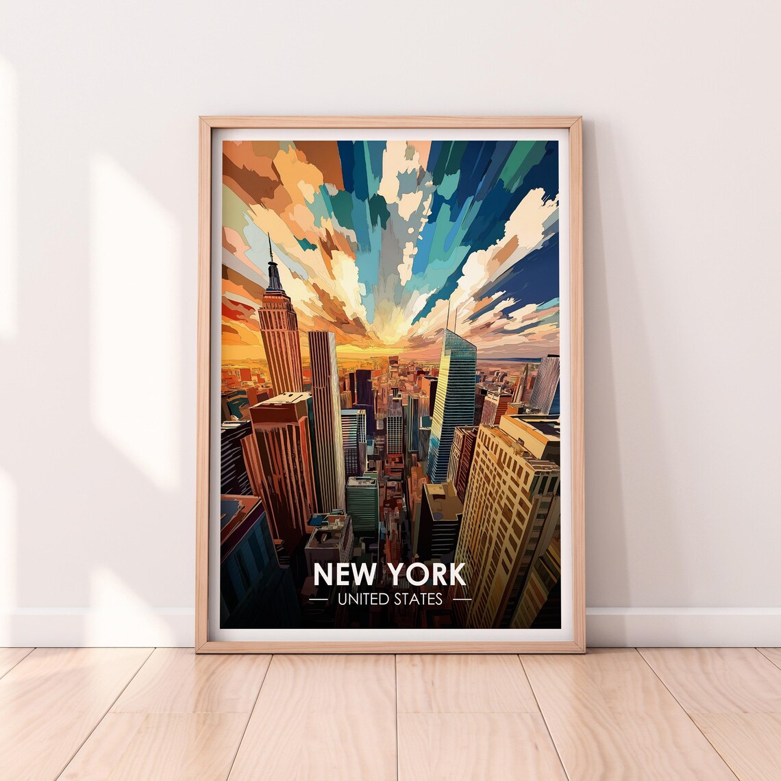 New York Empire State Building Golden Radiant Sunset Clouds Poster