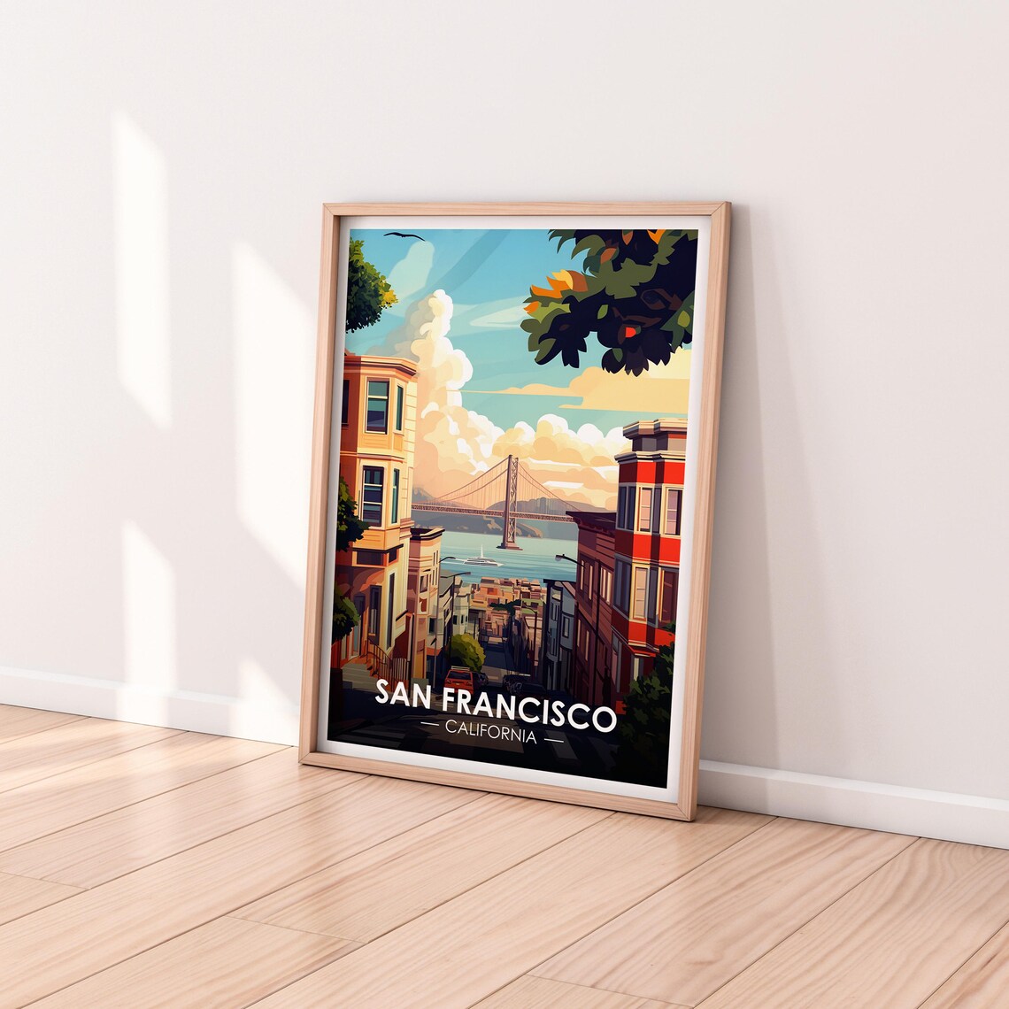San Francisco Steep Street Houses Golden Gate Daytime Poster - Image 2