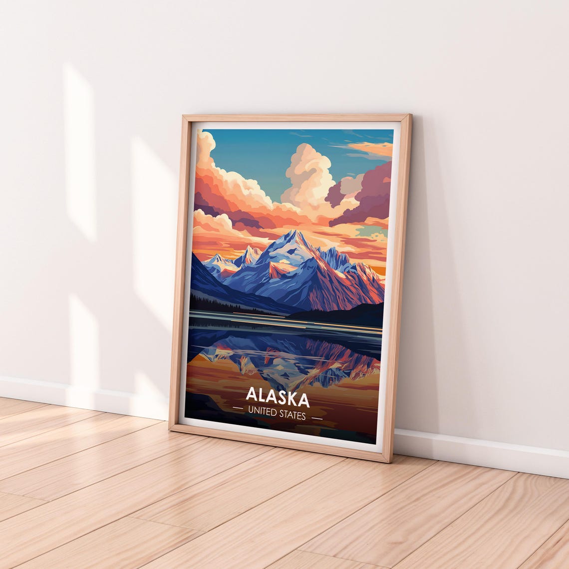 Alaska Mountain Peak Lake Reflection Sunset Glow Travel Poster - Image 2