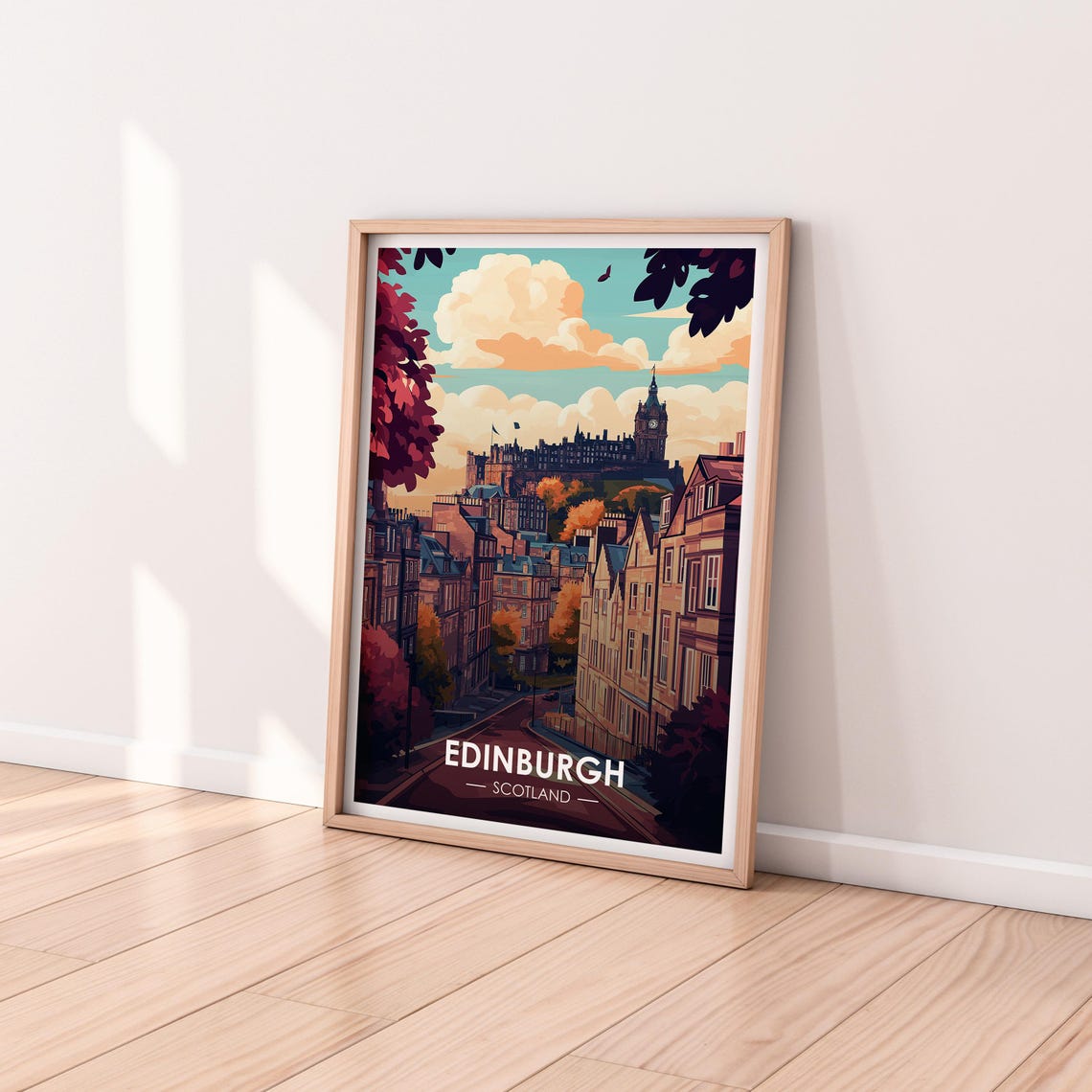 Edinburgh Scotland Autumn Street Leading To Castle Travel Poster - Image 2