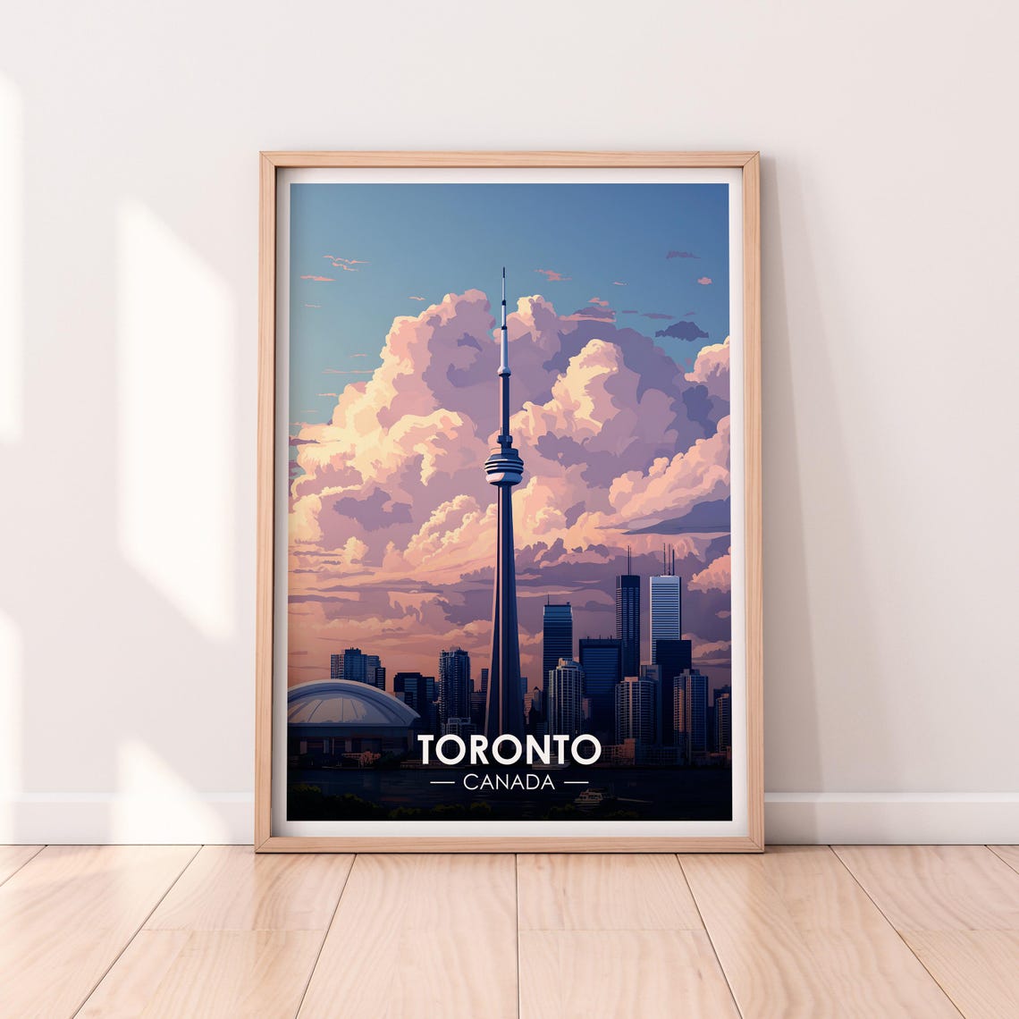 Toronto Canada CN Tower Pink Clouds Evening Skyline Art Poster