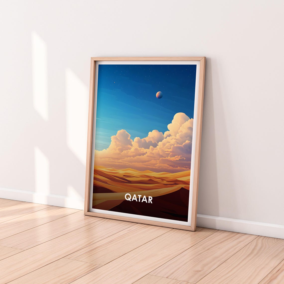 Qatar Desert Dunes Night Starry Moonlit Sky Landscape Poster - Image 2