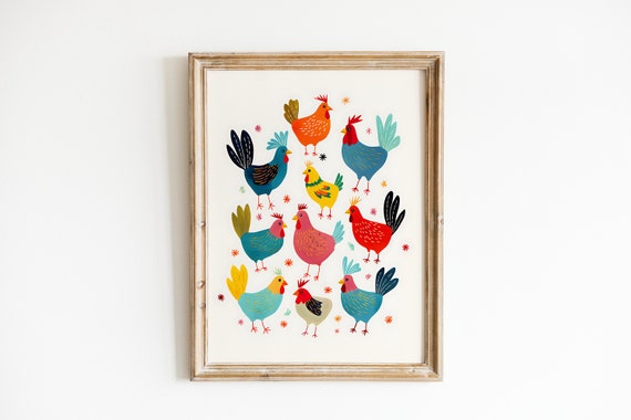 Chicken Painting Colorful Nursery Art Print
