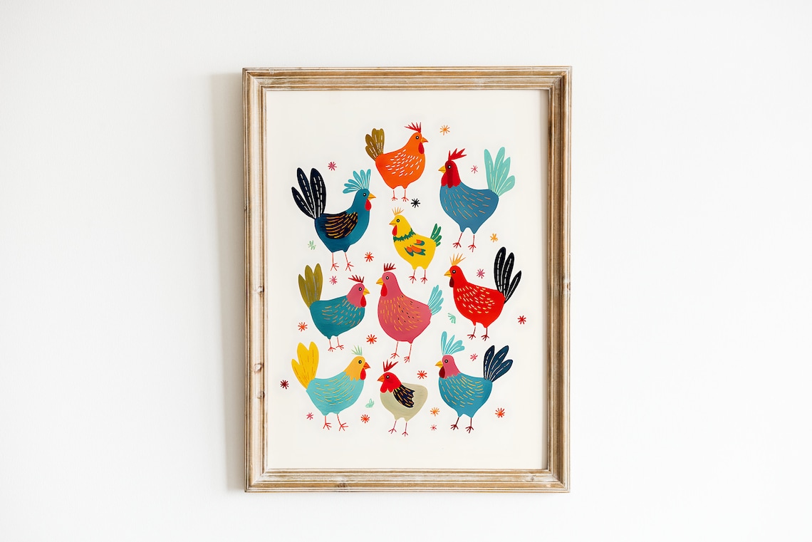 Chicken Painting Colorful Nursery Art Print