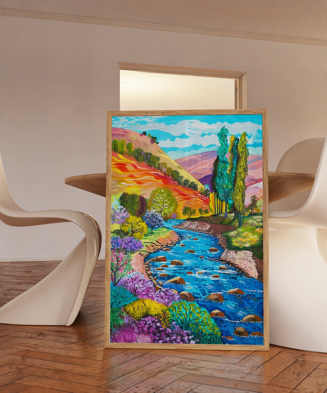 Colorful River Landscape Painting Art Print - Image 3