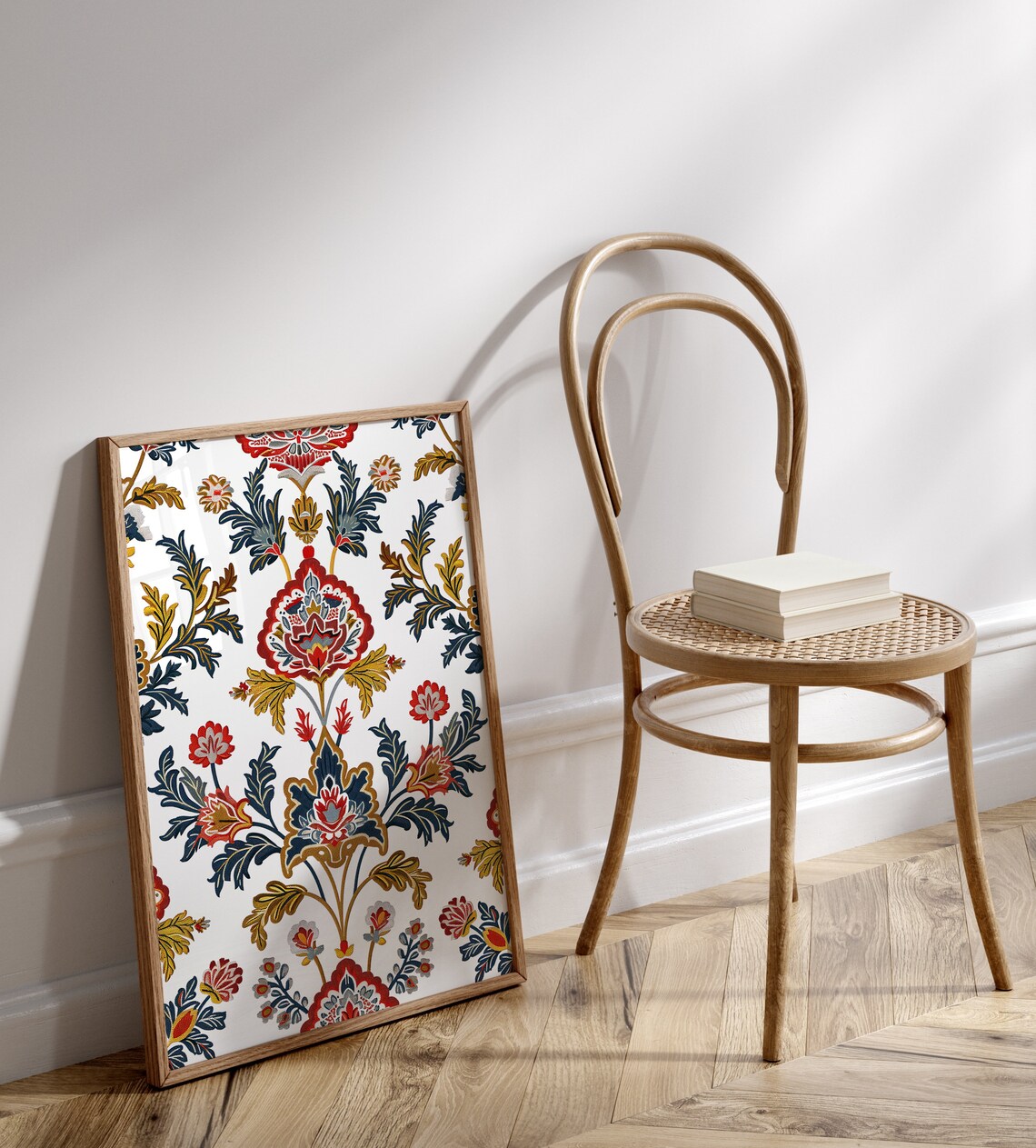 Ornate Indian Floral Red Navy Motif Artwork Style Decor Poster - Image 2