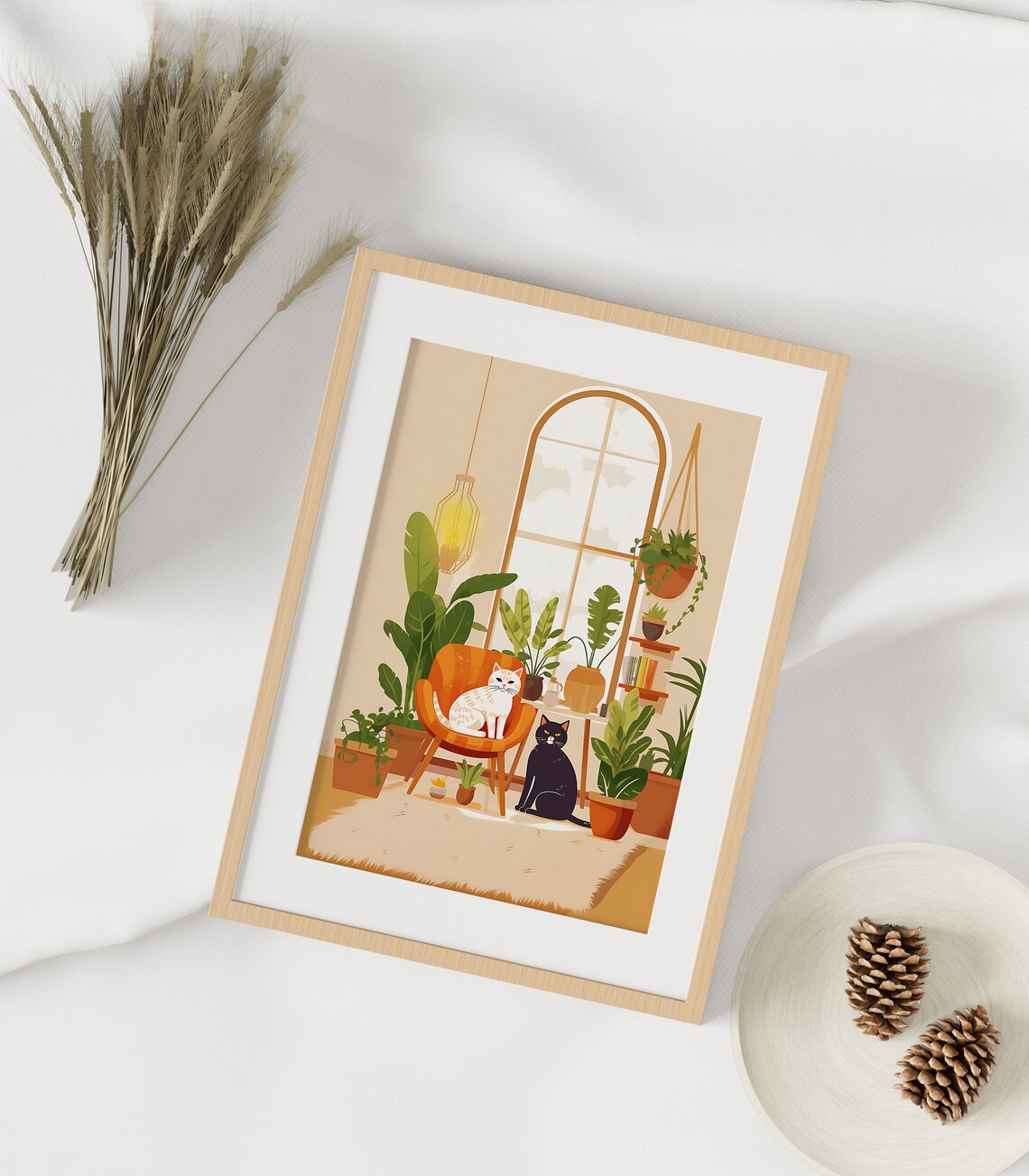 Boho Home Garden With Two Cats Wall Art Print - Image 2