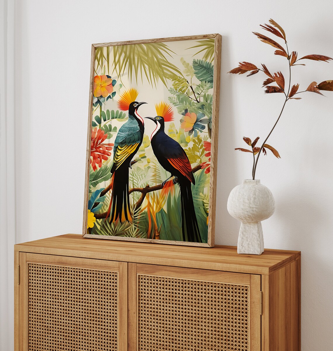 African Birds Painting, Floral Nature Living Room Art - Image 3