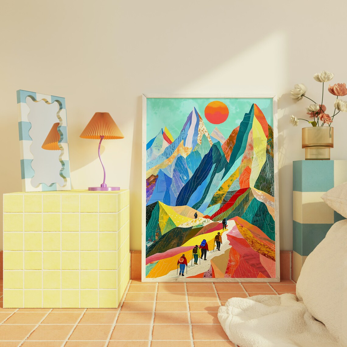 Colorful Mountain Hiking Abstract Art Print - Image 2