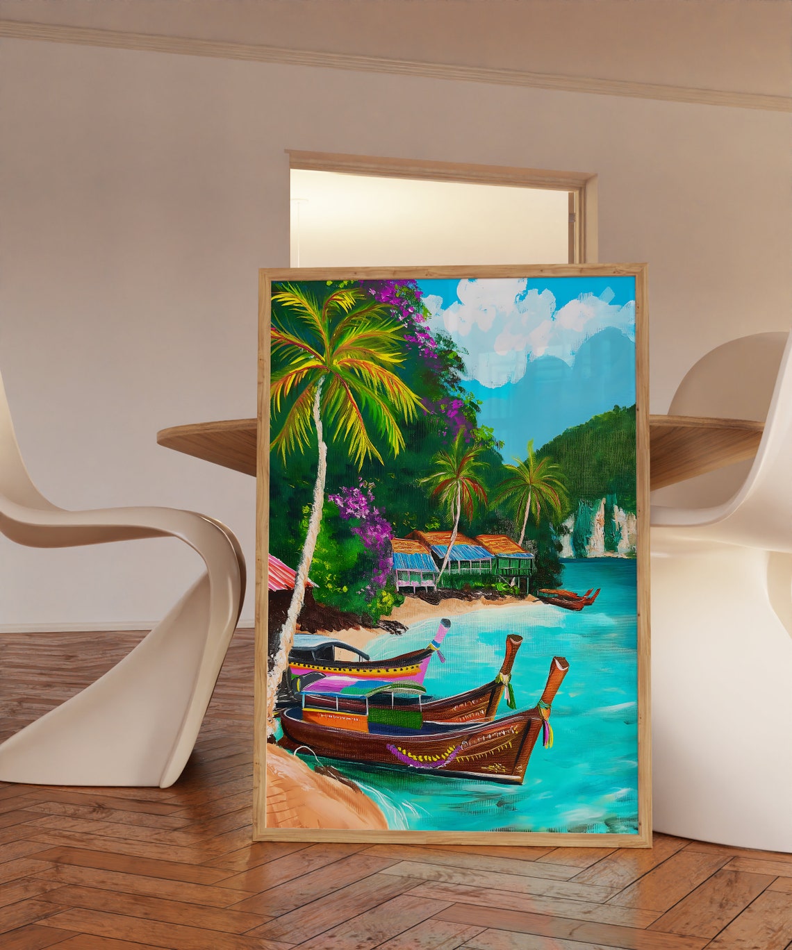 Phi Phi Islands Thailand Longtail Boats Stilt Huts Beach Poster - Image 3