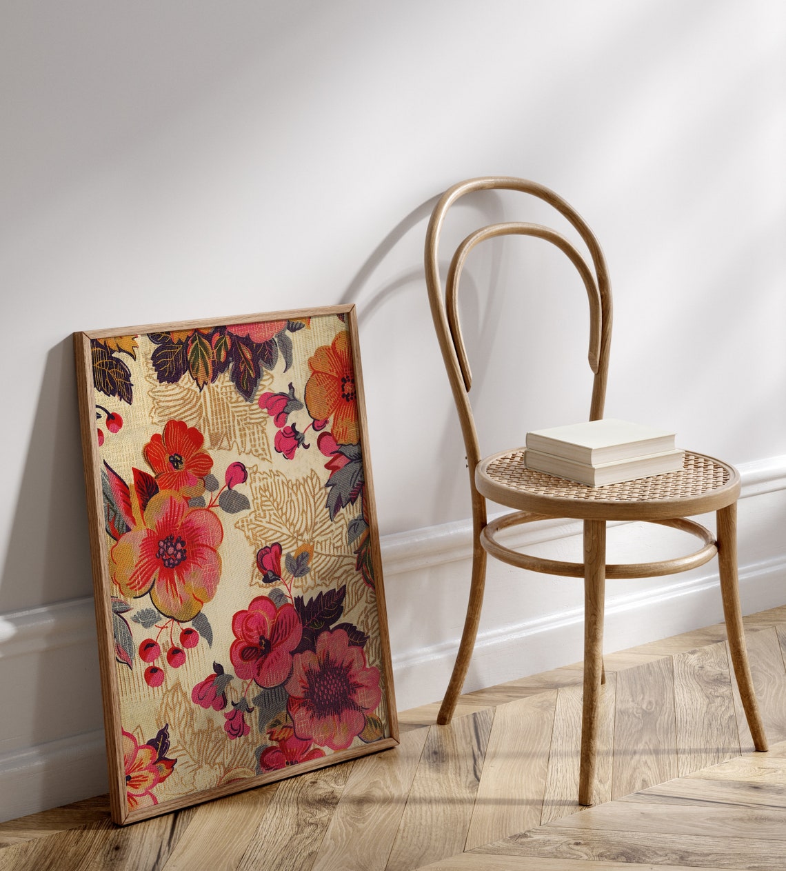 Vintage Roses Floral Pattern Antique Red Blossoms Boho Wall Art - Image 3