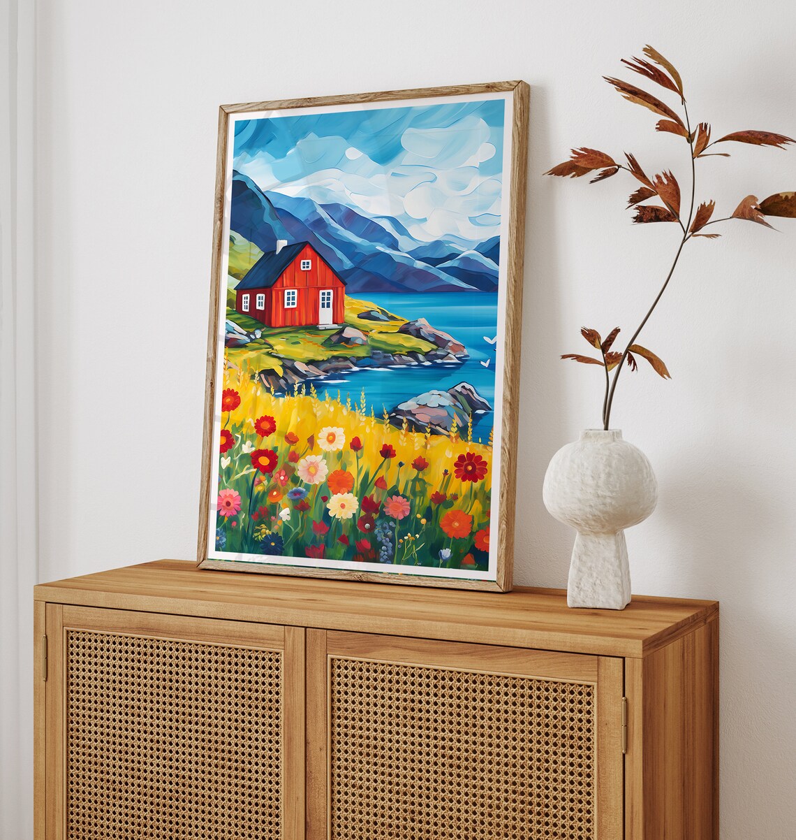 Norway Travel Poster, Wooden House And Mountain - Image 3