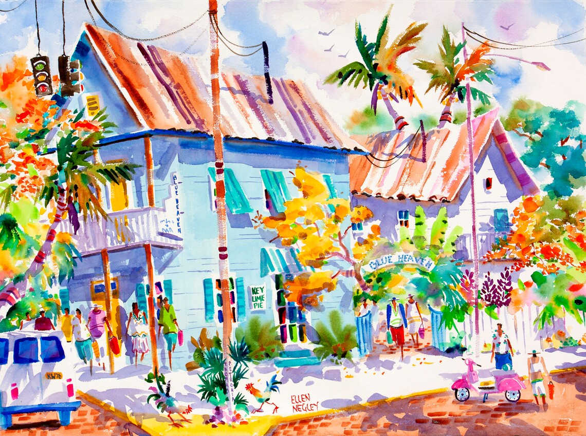 Key West Chicken Art Print, Florida Watercolors - Image 3