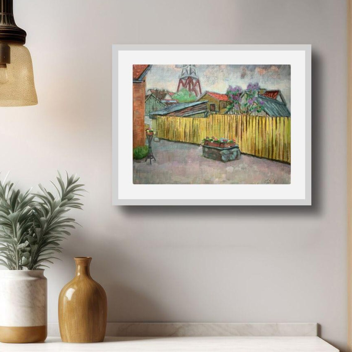 Countryside Backyard Yellow Fence Impressionist Oil Painting Poster