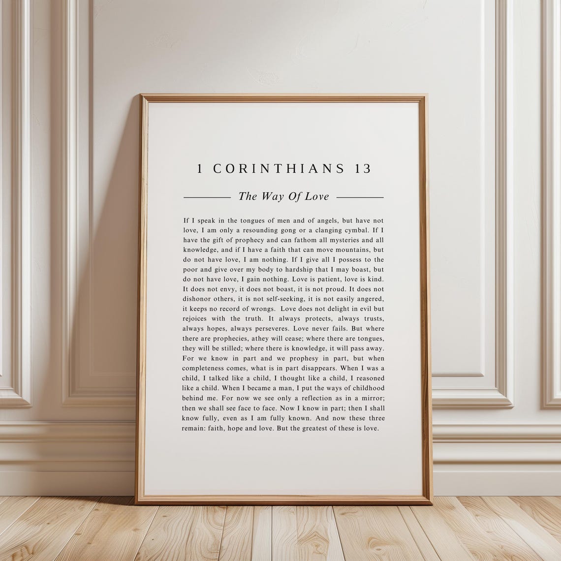 1 Corinthians 13 Scripture Art Print, Minimalist Living Room