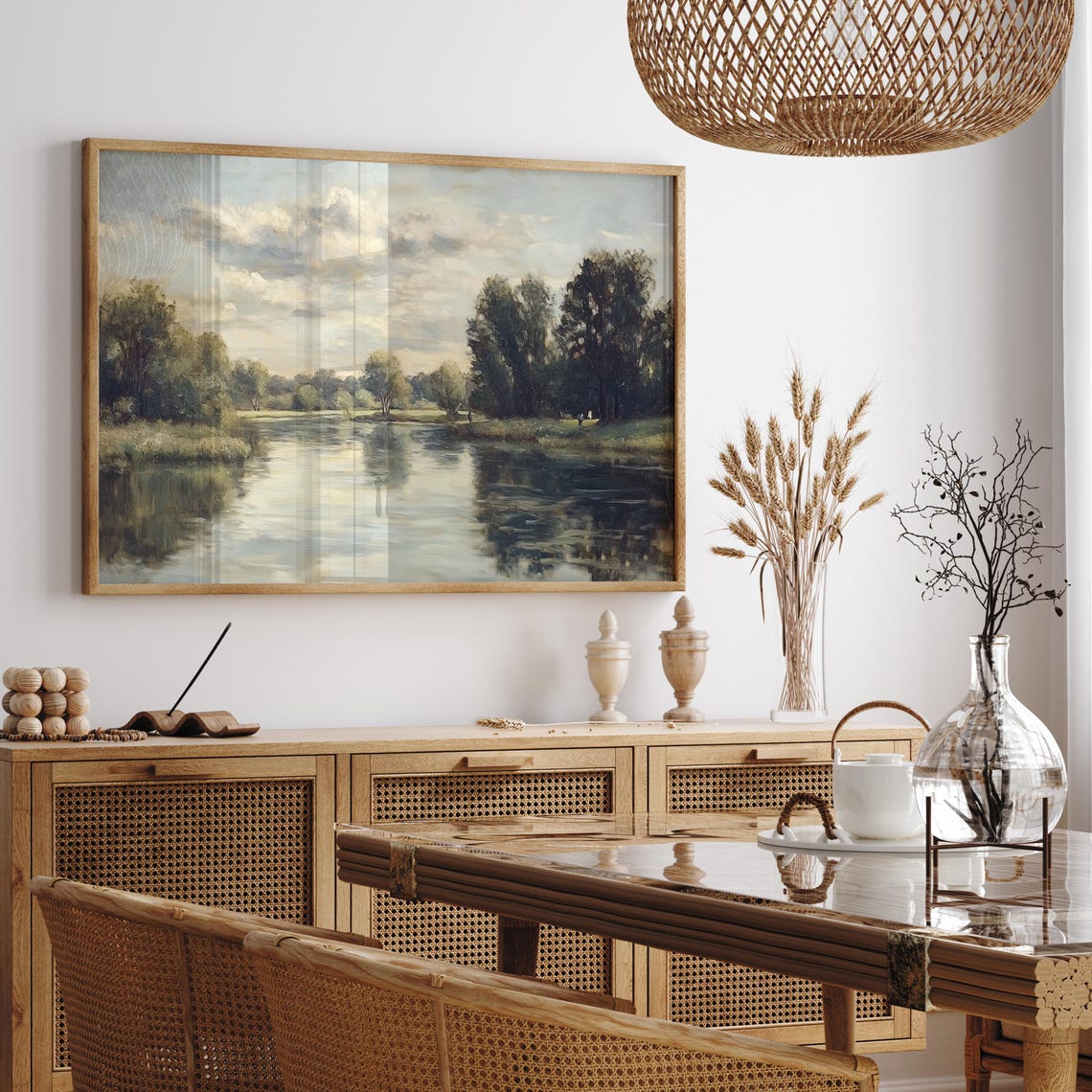 Serene River Reflection Vintage Impressionist Lake Art Poster - Image 2