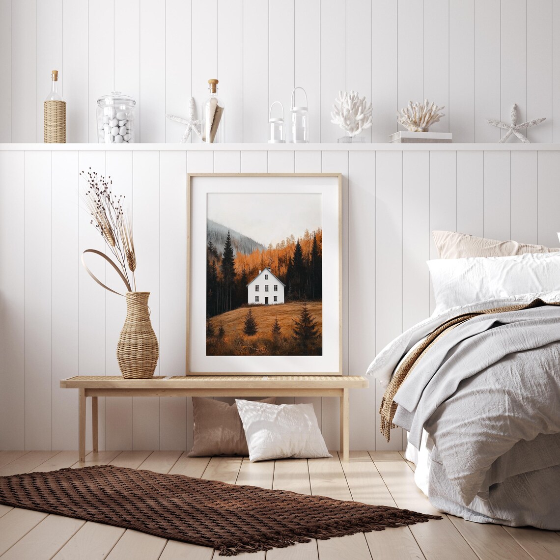 Solitary White House on a Golden Autumn Hillside Painting Poster - Image 4
